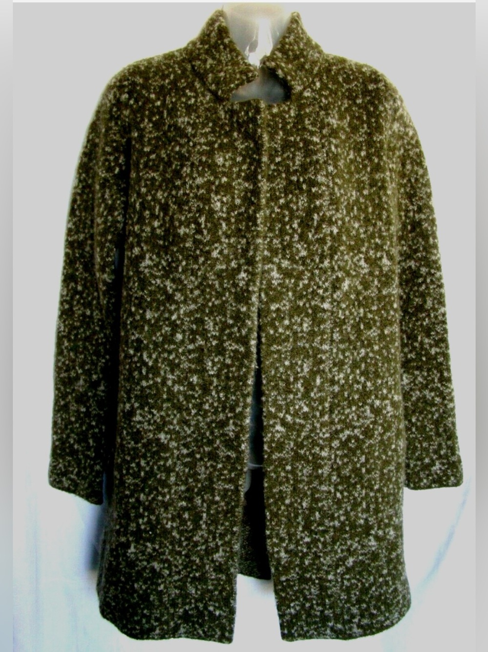 Mia Mai Wool Blend Olive Green Marled Knit Long Open Cardigan Sweater Jacket S